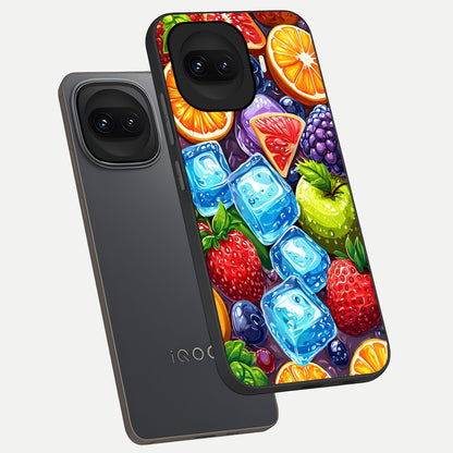  Colorful Fruits with Ice phone case for iQOO 15R showing premium glass back cover with detailed artwork