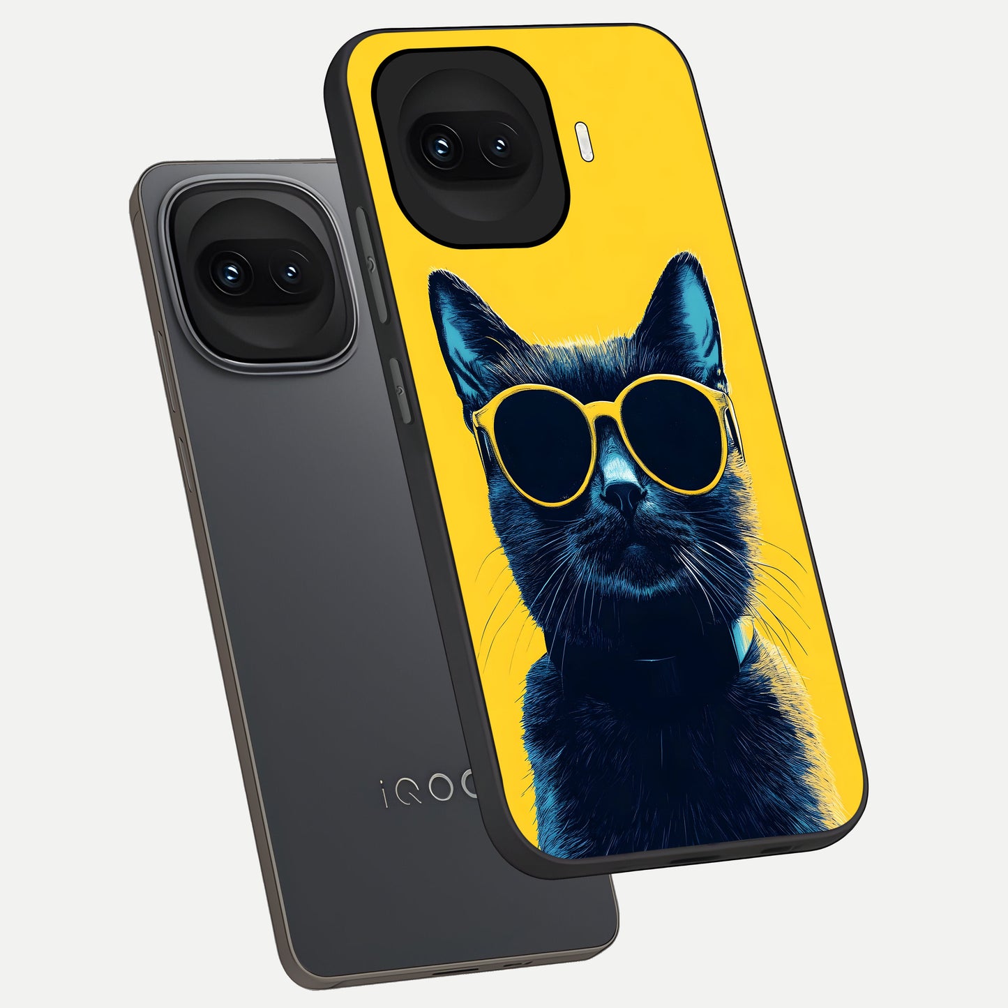  Cool Cat Vibes phone case for iQOO 15R showing premium glass back cover with detailed artwork