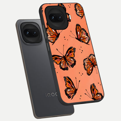  Coral Wing Butterfly phone case for iQOO 15R showing premium glass back cover with detailed artwork