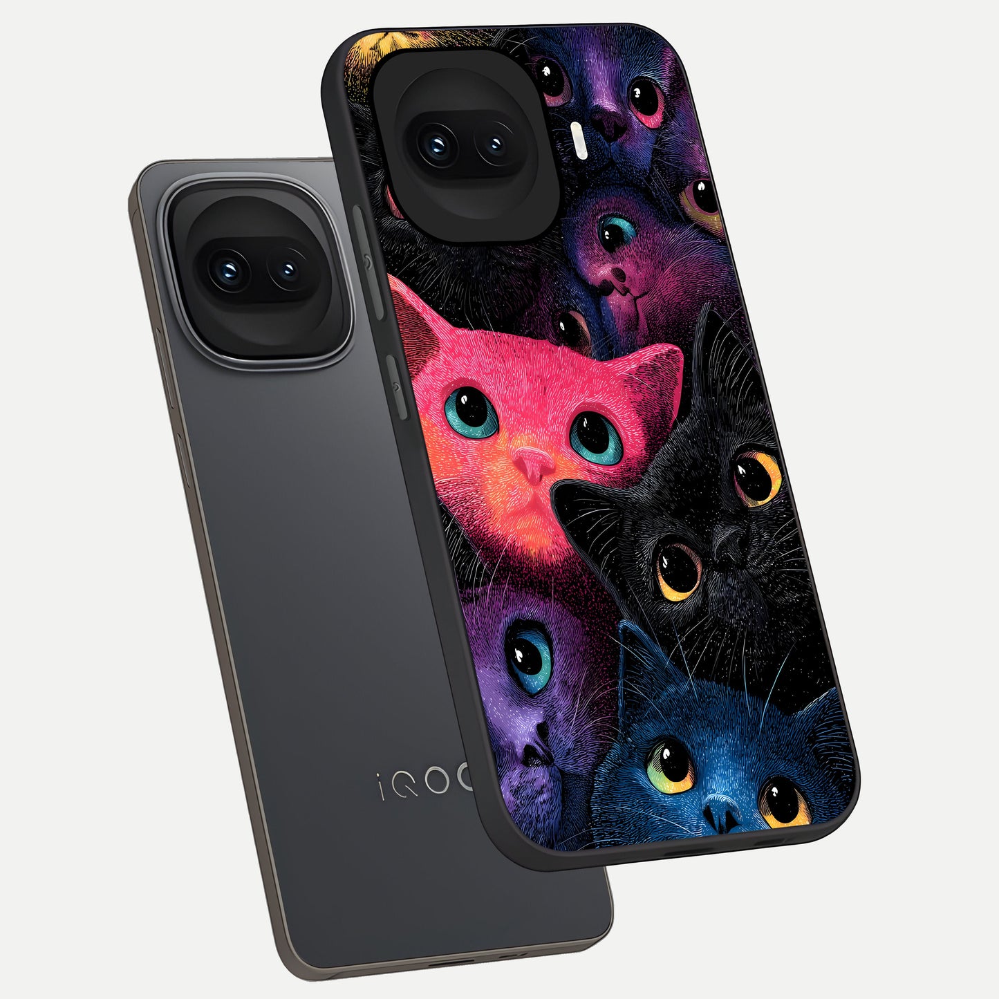  Cosmic Cats Dreams phone case for iQOO 15R showing premium glass back cover with detailed artwork