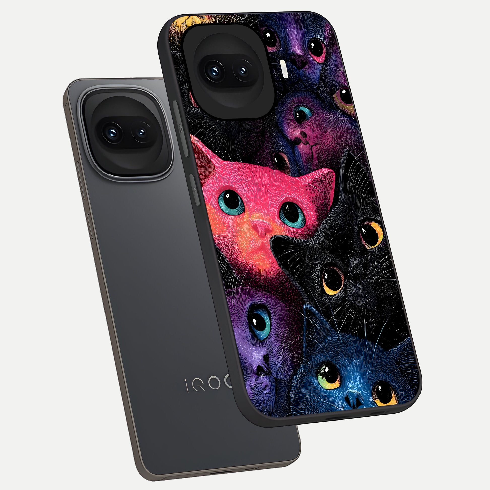  Cosmic Cats Dreams phone case for iQOO 15R showing premium glass back cover with detailed artwork
