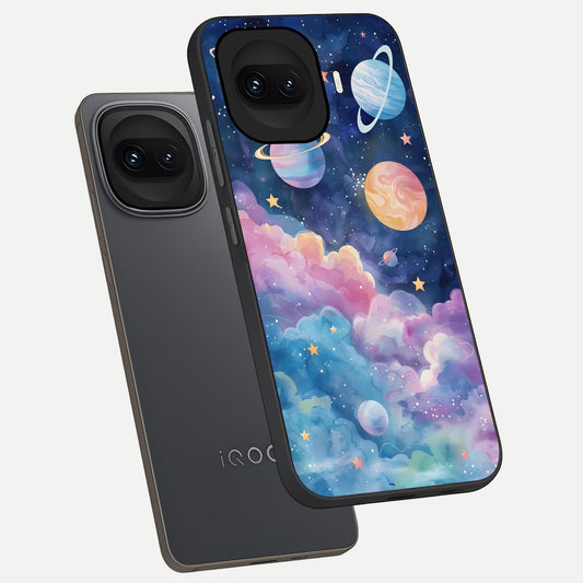  Cosmic Planet Dreams phone case for iQOO 15R showing premium glass back cover with detailed artwork