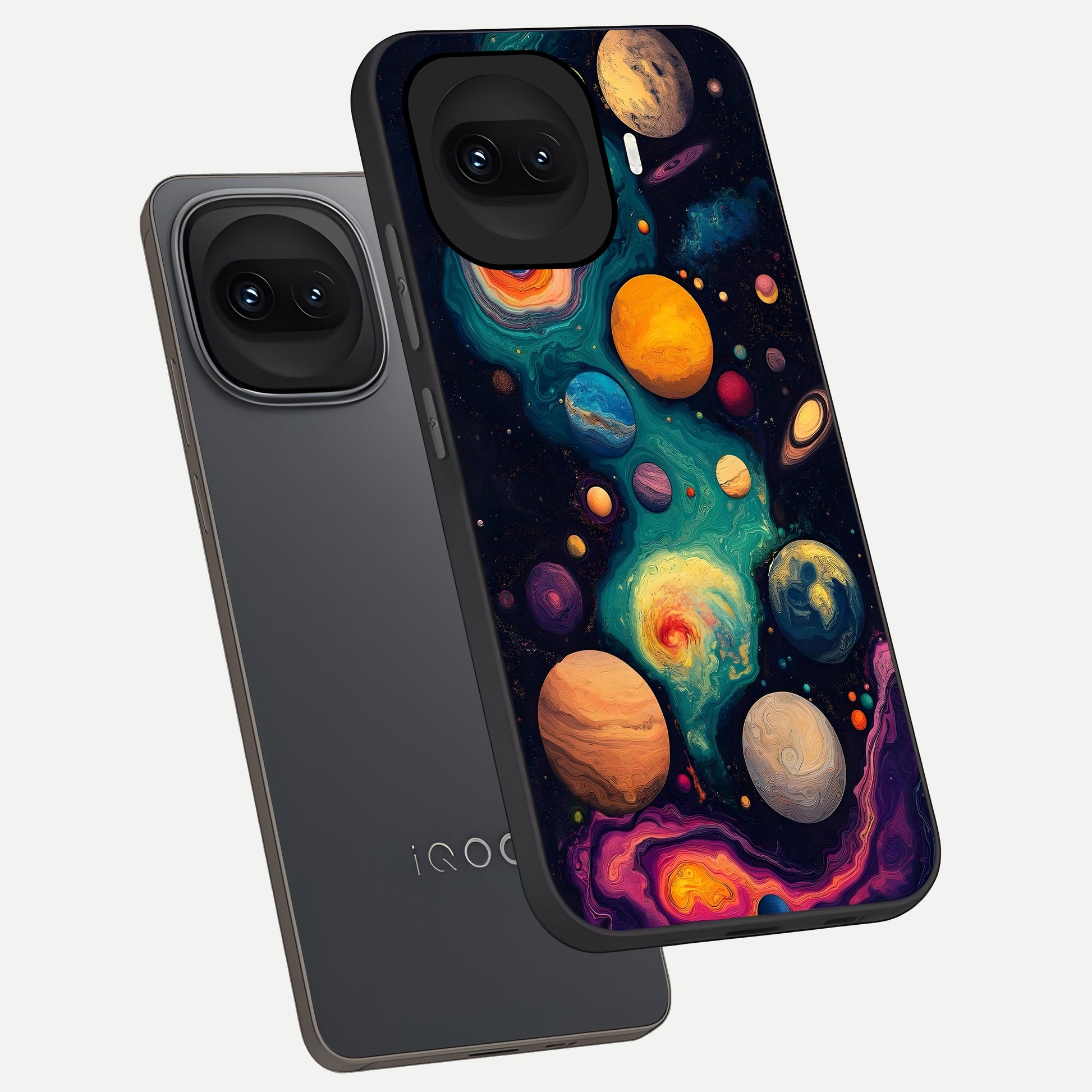  Cosmic Planet Journey phone case for iQOO 15R showing premium glass back cover with detailed artwork