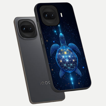 Crimson Blue Turtle phone case for iQOO 15R showing premium glass back cover with detailed artwork