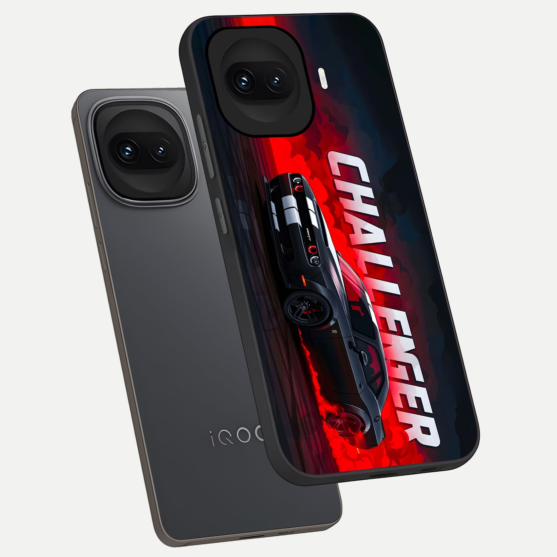  Crimson Challenger Fury phone case for iQOO 15R showing premium glass back cover with detailed artwork