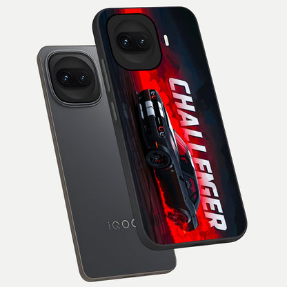  Crimson Challenger Fury phone case for iQOO 15R showing premium glass back cover with detailed artwork