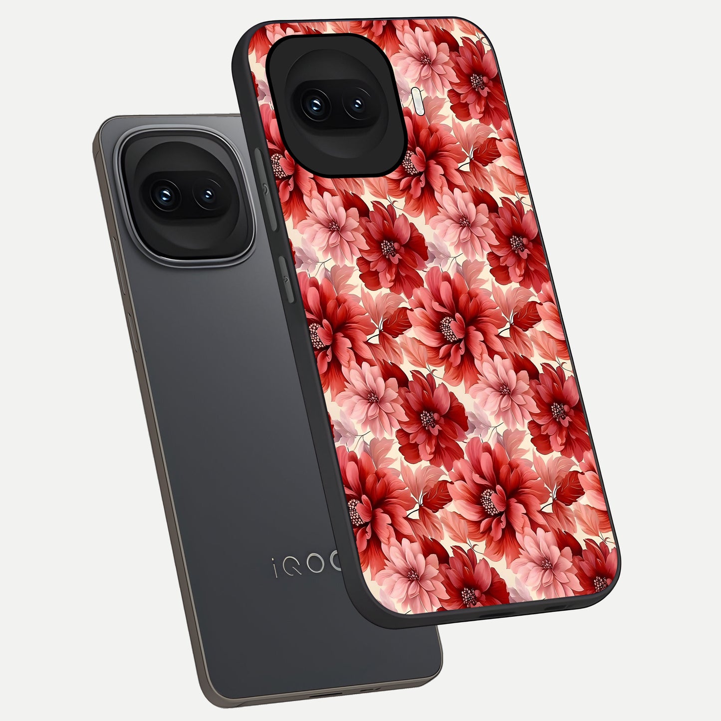  Crimson Love Petals phone case for iQOO 15R showing premium glass back cover with detailed artwork