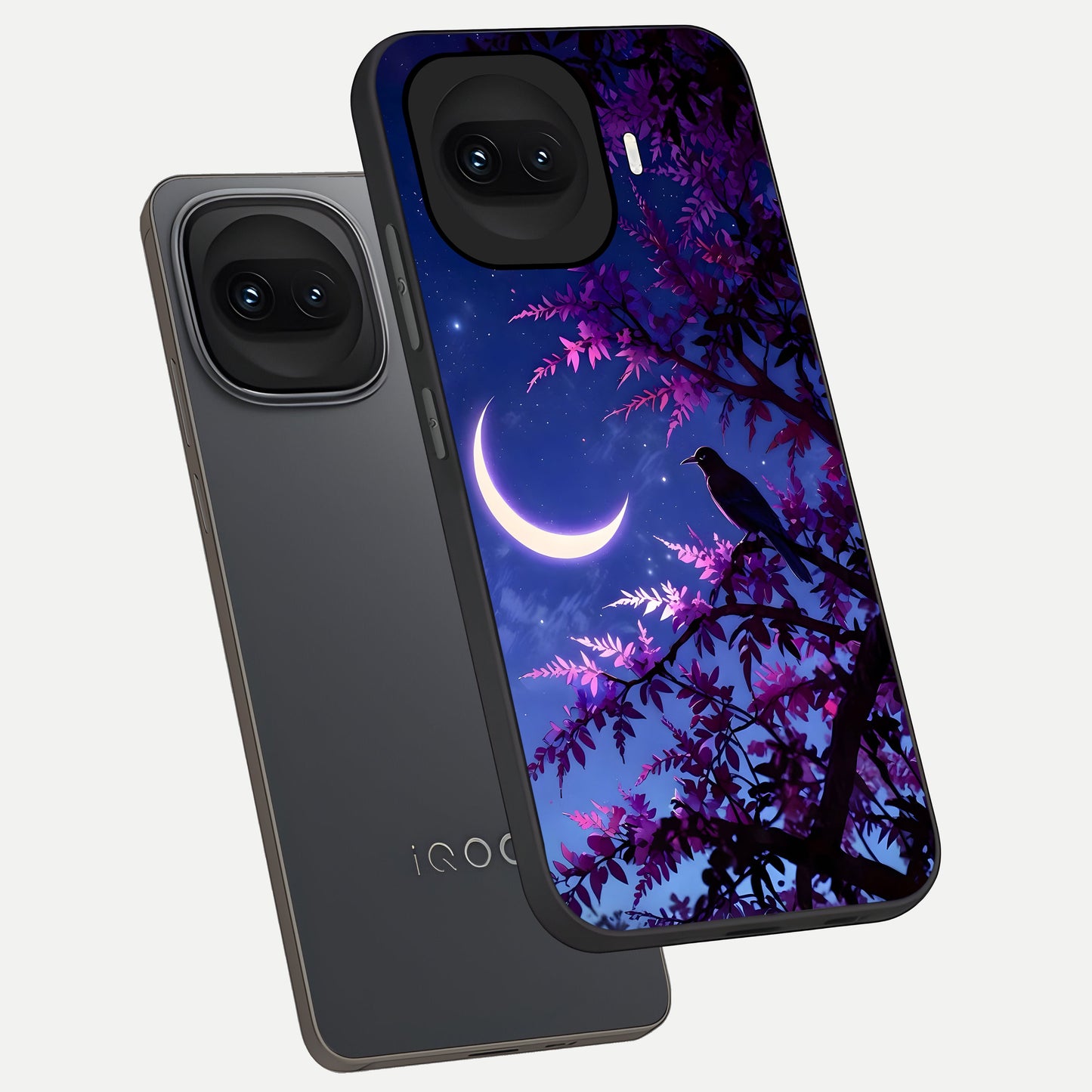  Crow And Moon Scenery phone case for iQOO 15R showing premium glass back cover with detailed artwork