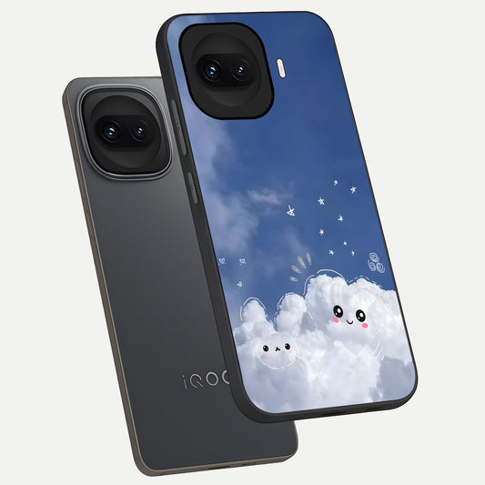  Cute Blossom Cloud phone case for iQOO 15R showing premium glass back cover with detailed artwork