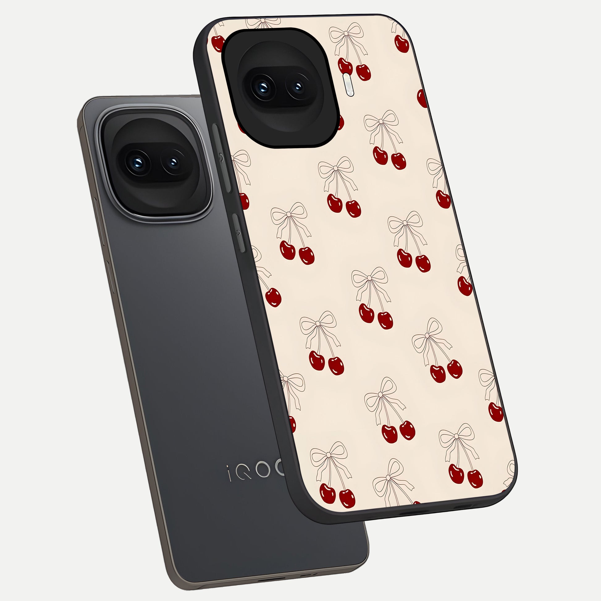  Cute Cherry Pattern phone case for iQOO 15R showing premium glass back cover with detailed artwork