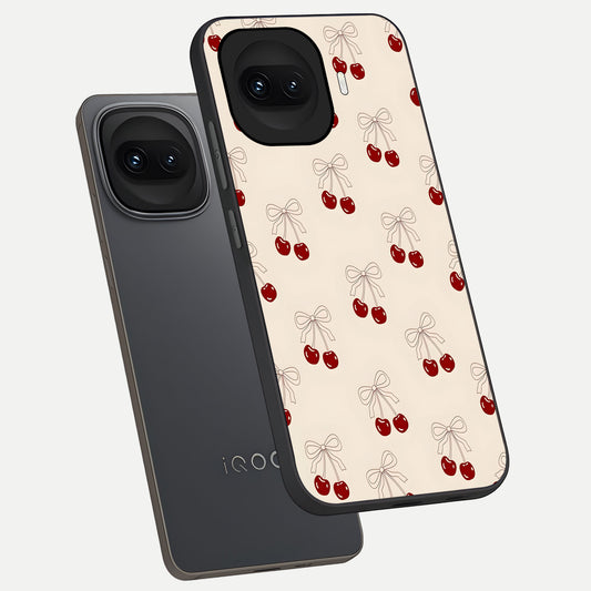  Cute Cherry Pattern phone case for iQOO 15R showing premium glass back cover with detailed artwork