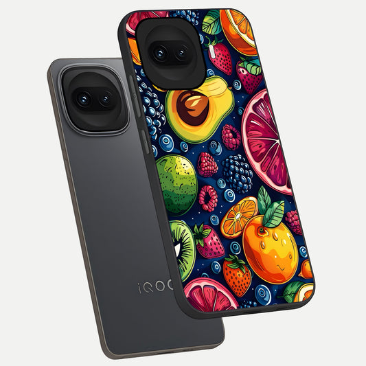  Cute Fruits Art phone case for iQOO 15R showing premium glass back cover with detailed artwork