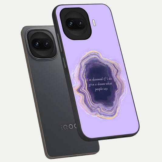  Damned People Quote phone case for iQOO 15R showing premium glass back cover with detailed artwork