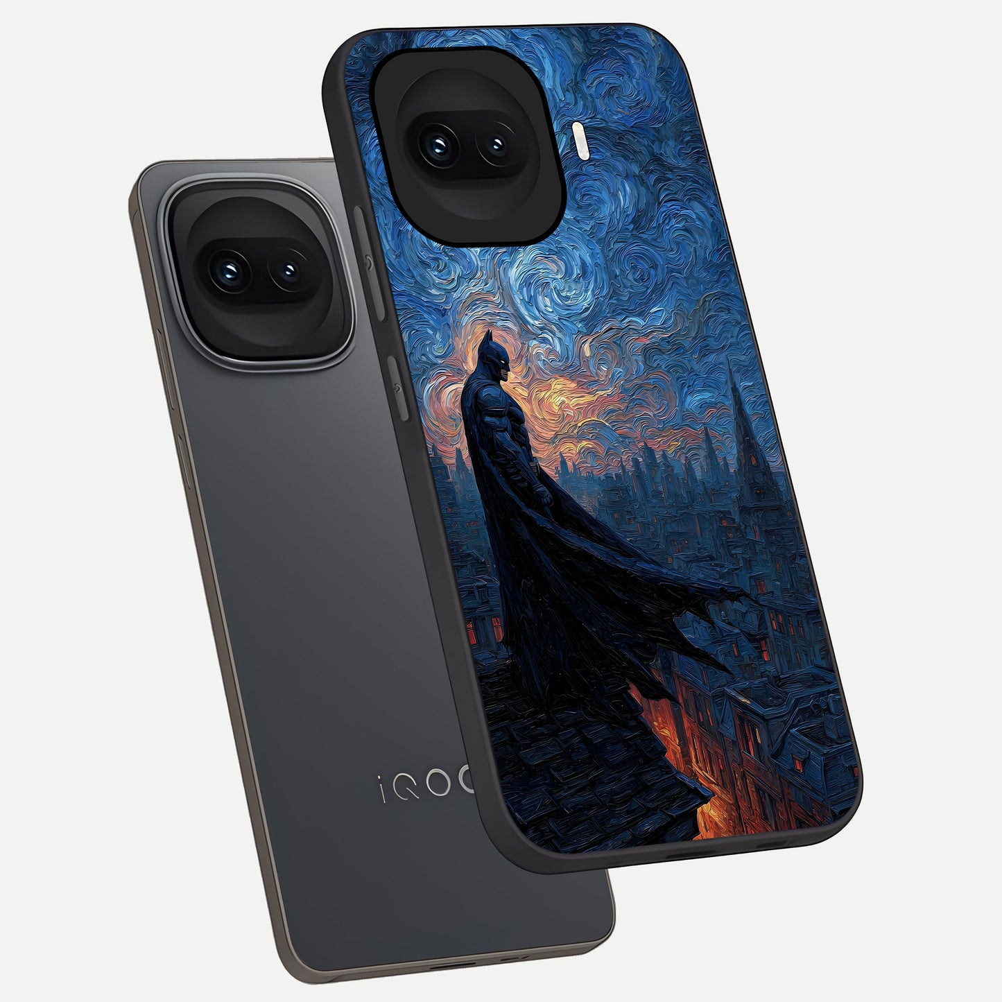  Dark Knight Dusk phone case for iQOO 15R showing premium glass back cover with detailed artwork