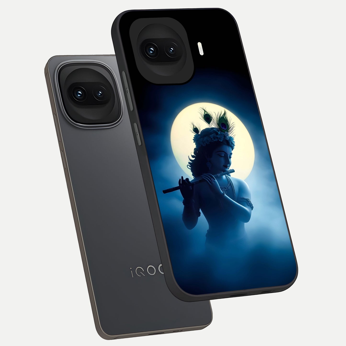  Divine Moon Flute phone case for iQOO 15R showing premium glass back cover with detailed artwork