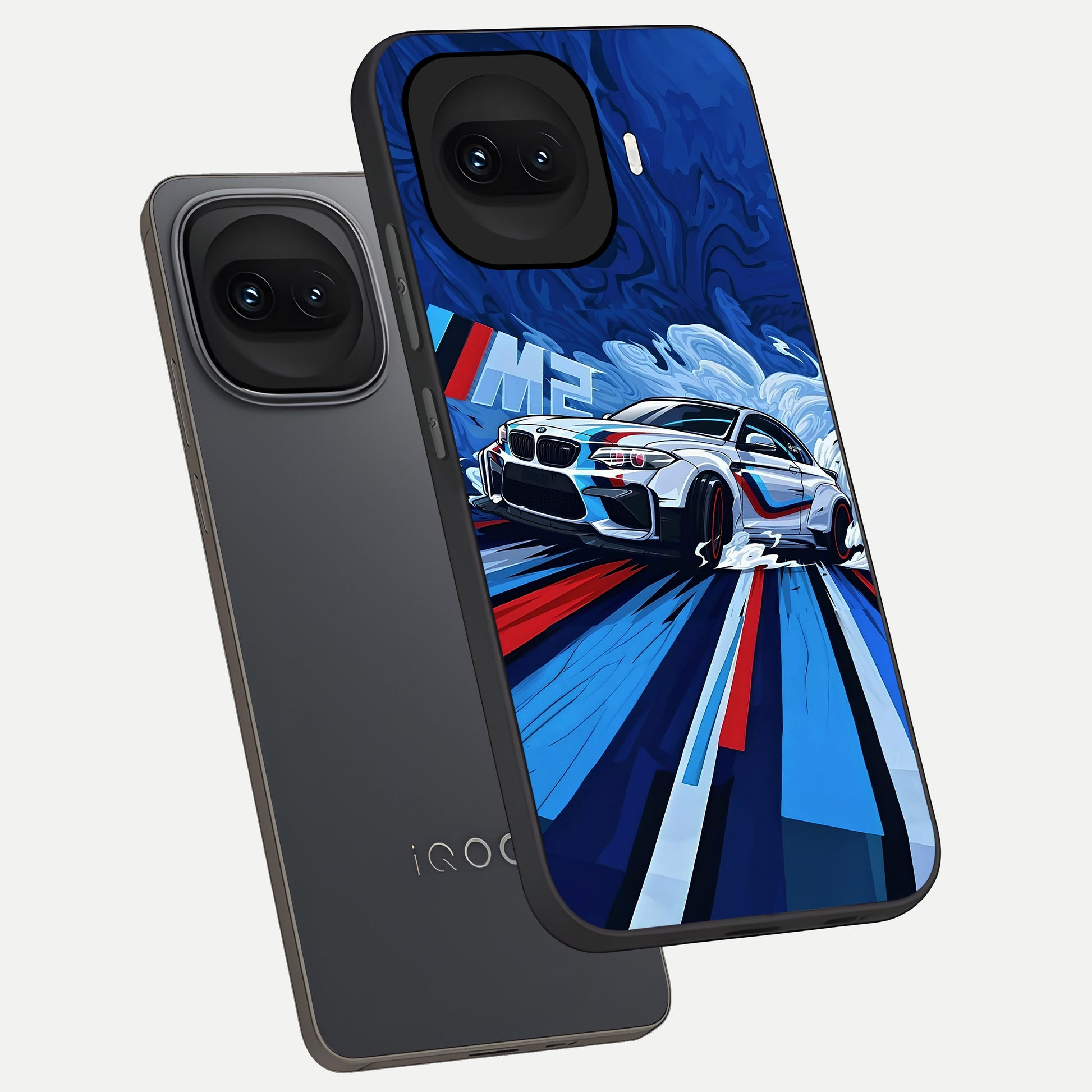  Drift Power Rush phone case for iQOO 15R showing premium glass back cover with detailed artwork