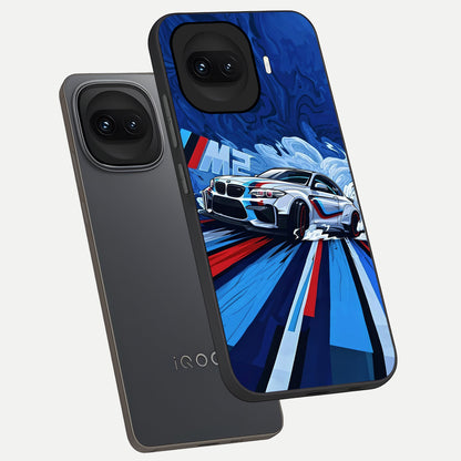  Drift Power Rush phone case for iQOO 15R showing premium glass back cover with detailed artwork