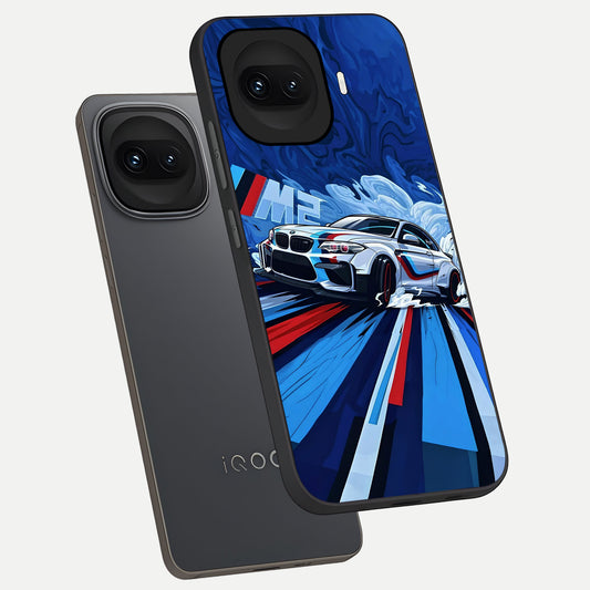  Drift Power Rush phone case for iQOO 15R showing premium glass back cover with detailed artwork