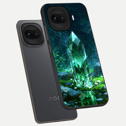  Emerald Light Crystal phone case for iQOO 15R showing premium glass back cover with detailed artwork