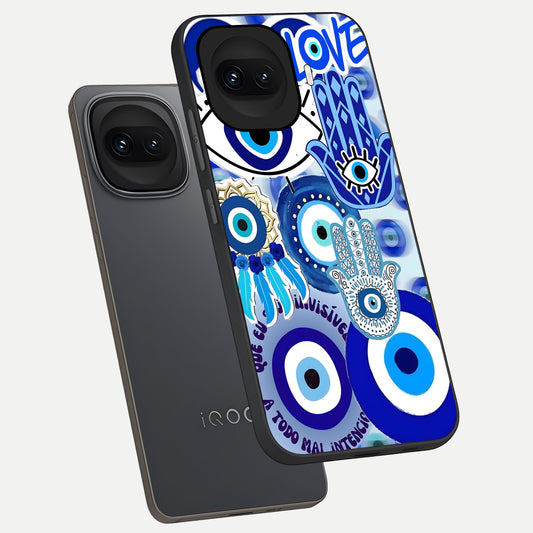  Evil Eyes Dream phone case for iQOO 15R showing premium glass back cover with detailed artwork