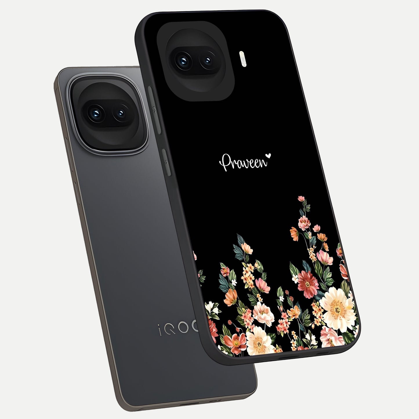 Floral Design Personalized Custom Name phone case for iQOO 15R showing premium glass back cover with detailed artwork