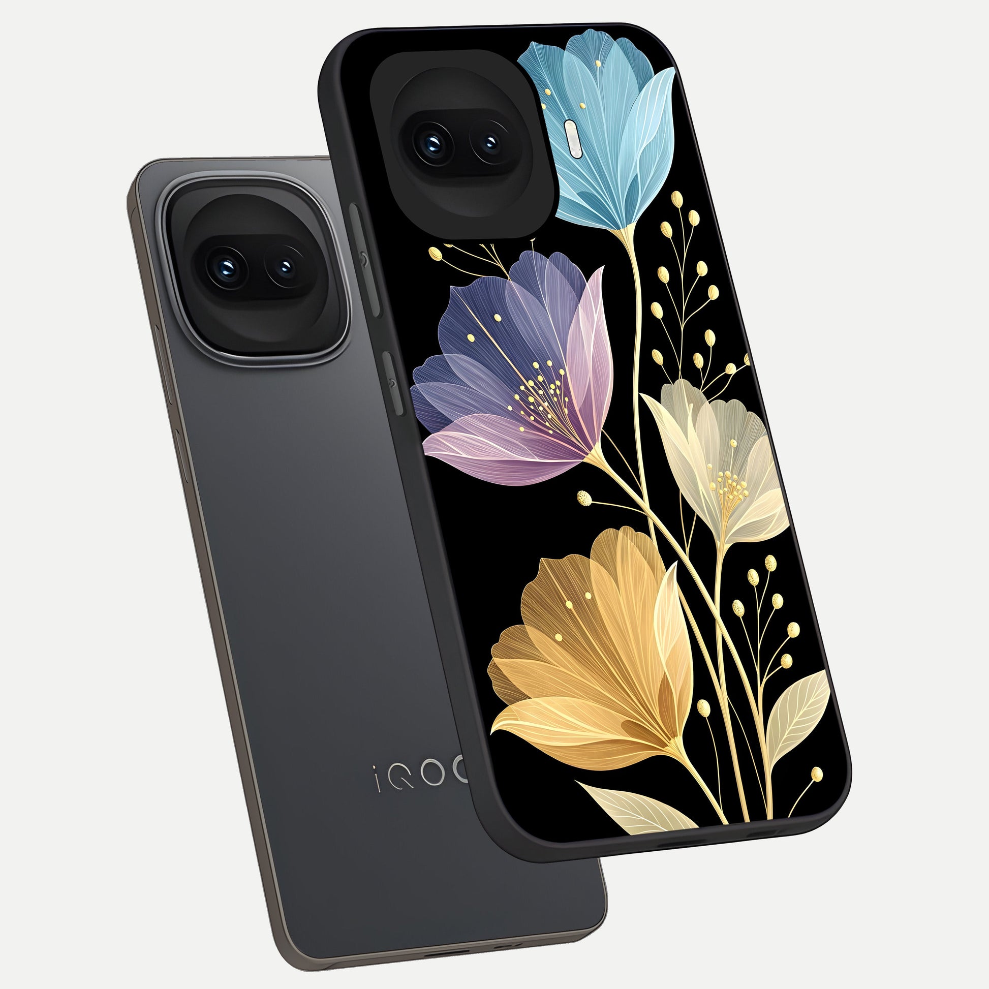  Flower Bloom Glow phone case for iQOO 15R showing premium glass back cover with detailed artwork