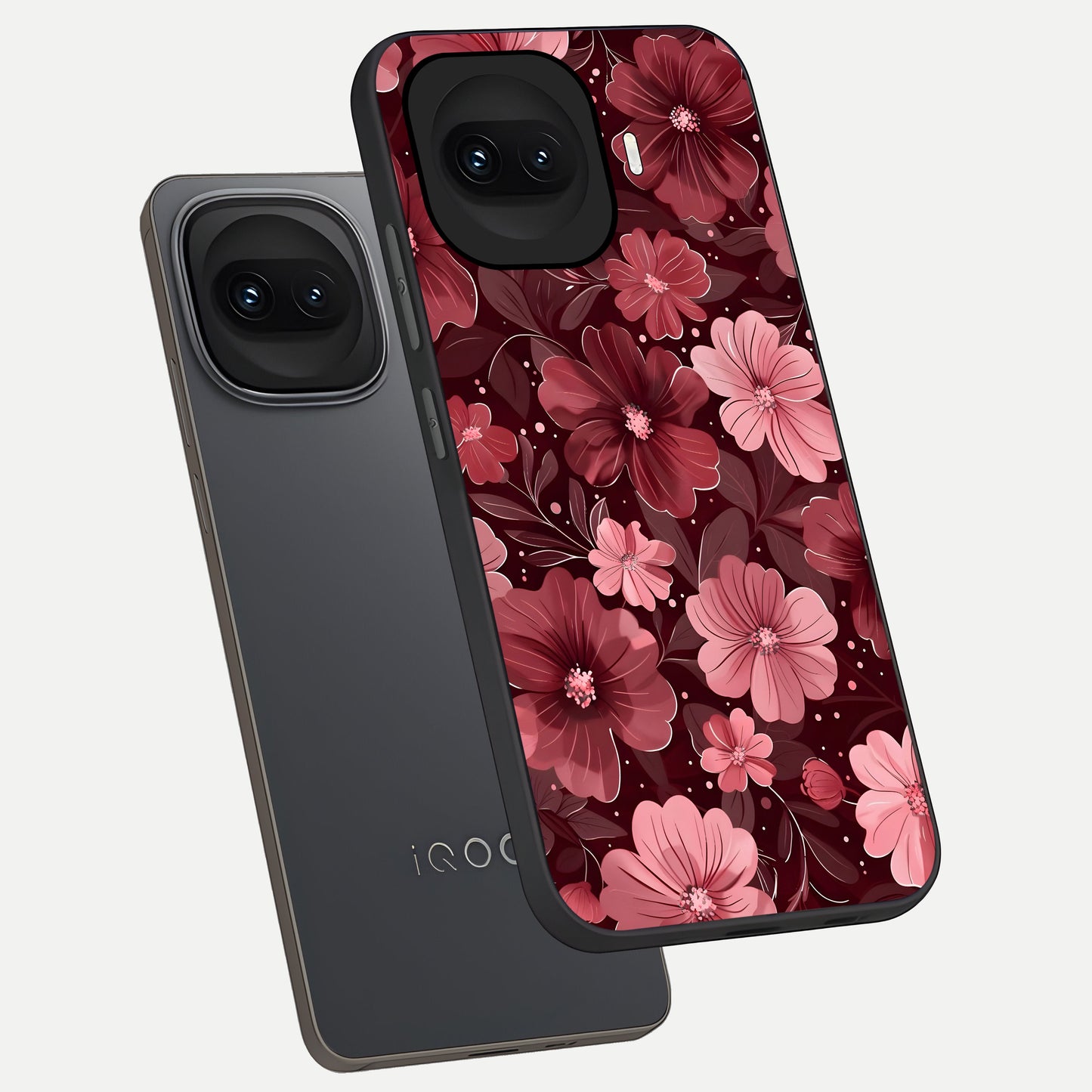  Flower Blush Bloom phone case for iQOO 15R showing premium glass back cover with detailed artwork