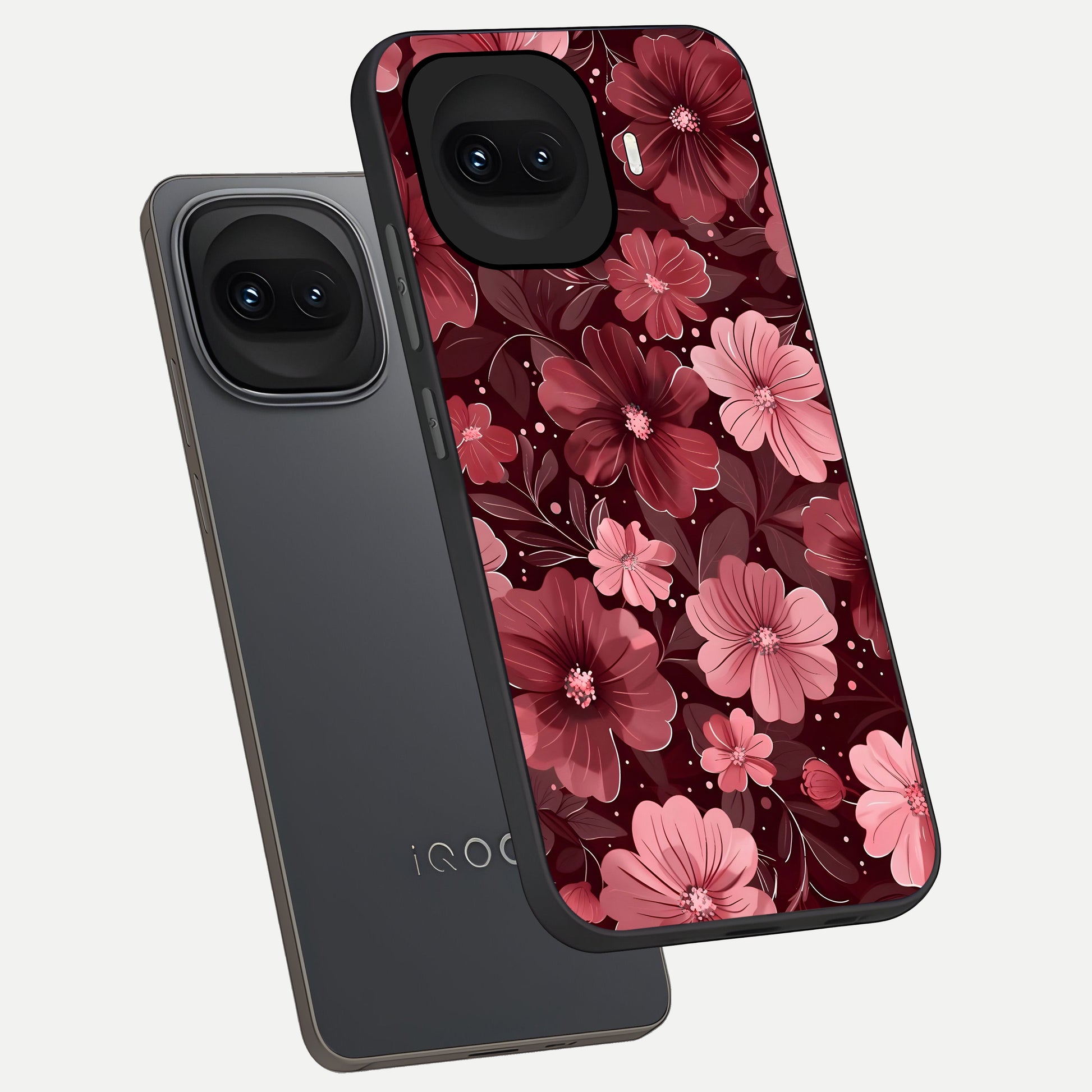  Flower Blush Bloom phone case for iQOO 15R showing premium glass back cover with detailed artwork