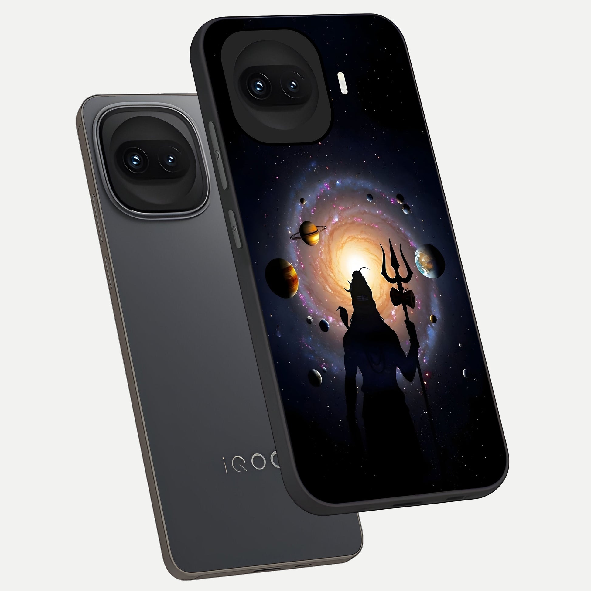  Galactic Shiva Vision phone case for iQOO 15R showing premium glass back cover with detailed artwork