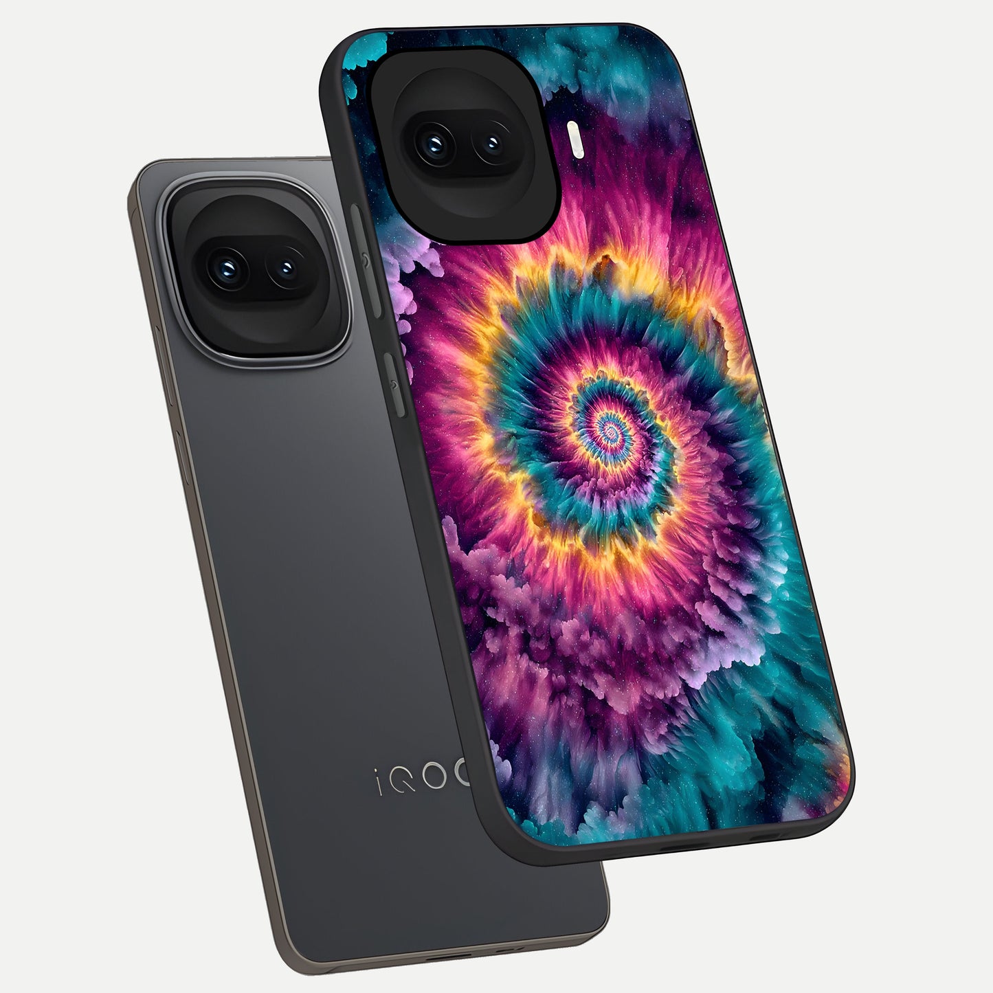  Galactic Spiral Burst phone case for iQOO 15R showing premium glass back cover with detailed artwork