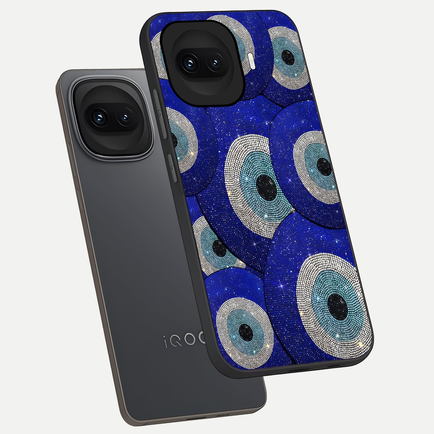  Galaxy Eye Flow phone case for iQOO 15R showing premium glass back cover with detailed artwork