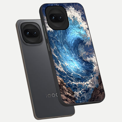  Giant Ocean Wave phone case for iQOO 15R showing premium glass back cover with detailed artwork