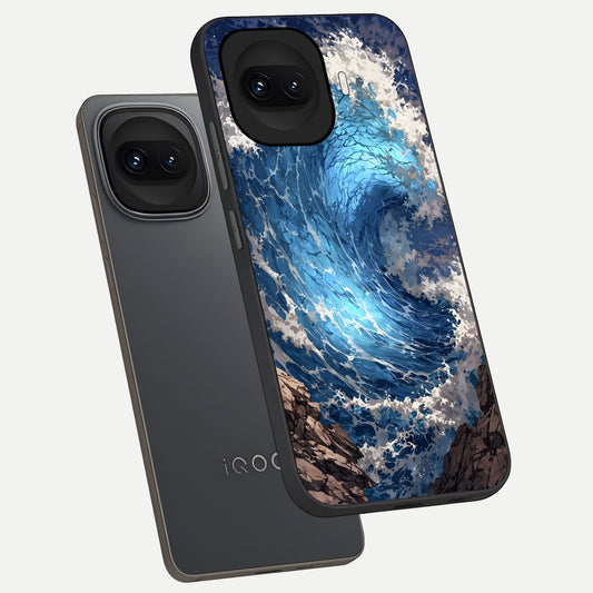  Giant Ocean Wave phone case for iQOO 15R showing premium glass back cover with detailed artwork