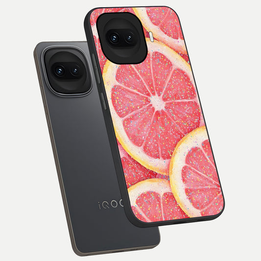  Glitter Grapefruit phone case for iQOO 15R showing premium glass back cover with detailed artwork