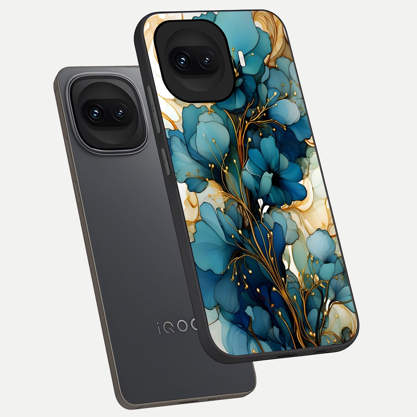  Golden Bloom Symphony phone case for iQOO 15R showing premium glass back cover with detailed artwork