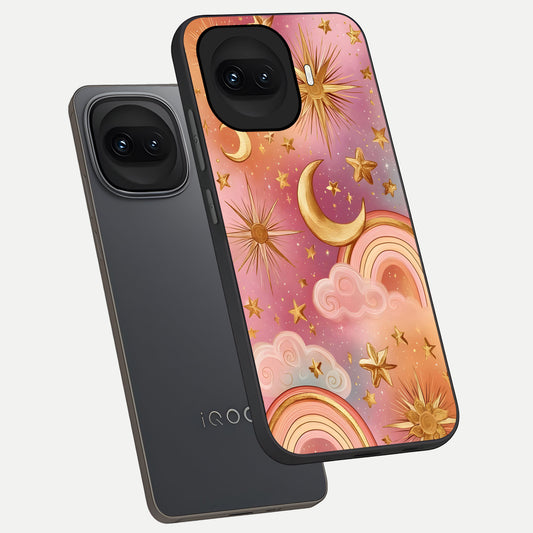  Golden Celestial Dreams phone case for iQOO 15R showing premium glass back cover with detailed artwork