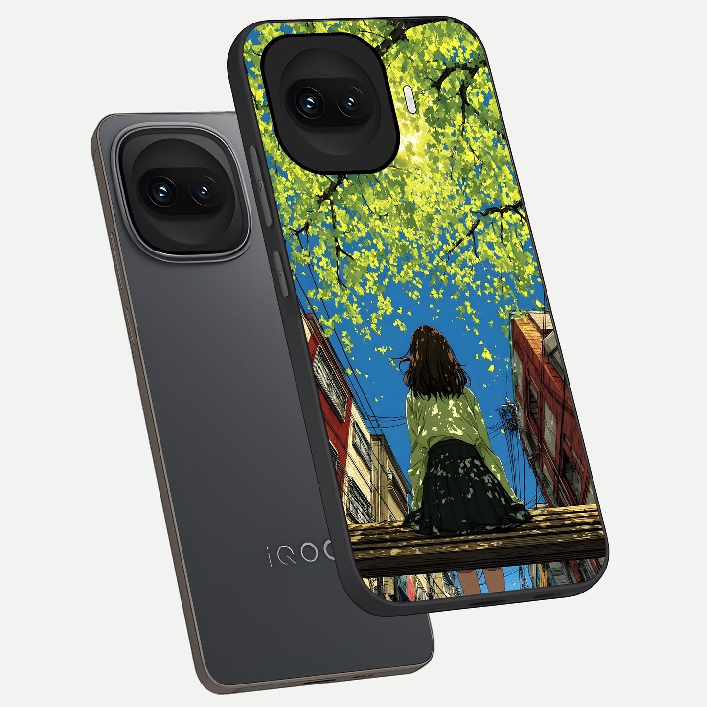  Golden Leaves Glow phone case for iQOO 15R showing premium glass back cover with detailed artwork