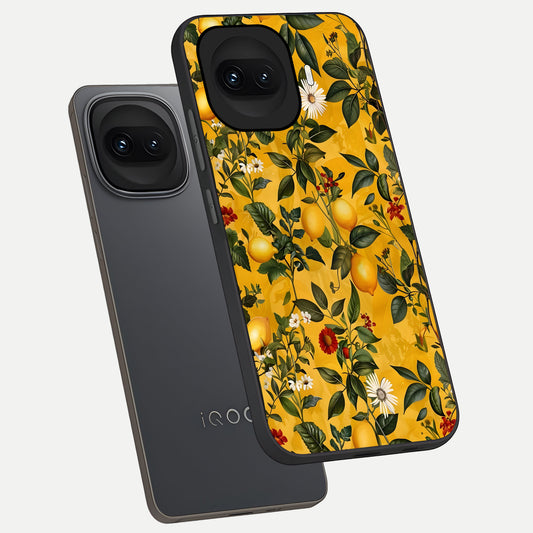  Golden Lemon Field phone case for iQOO 15R showing premium glass back cover with detailed artwork