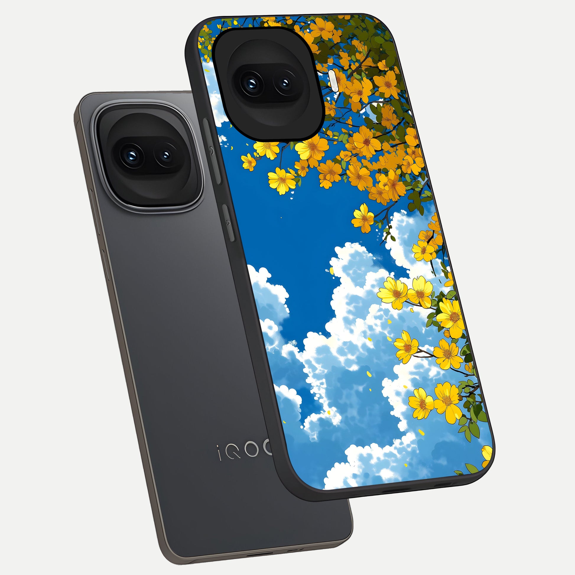  Golden Petal Sky phone case for iQOO 15R showing premium glass back cover with detailed artwork