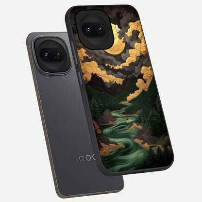  Golden River Moon phone case for iQOO 15R showing premium glass back cover with detailed artwork
