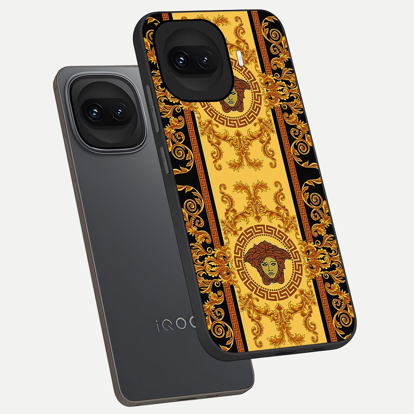  Golden Royal Heritage phone case for iQOO 15R showing premium glass back cover with detailed artwork