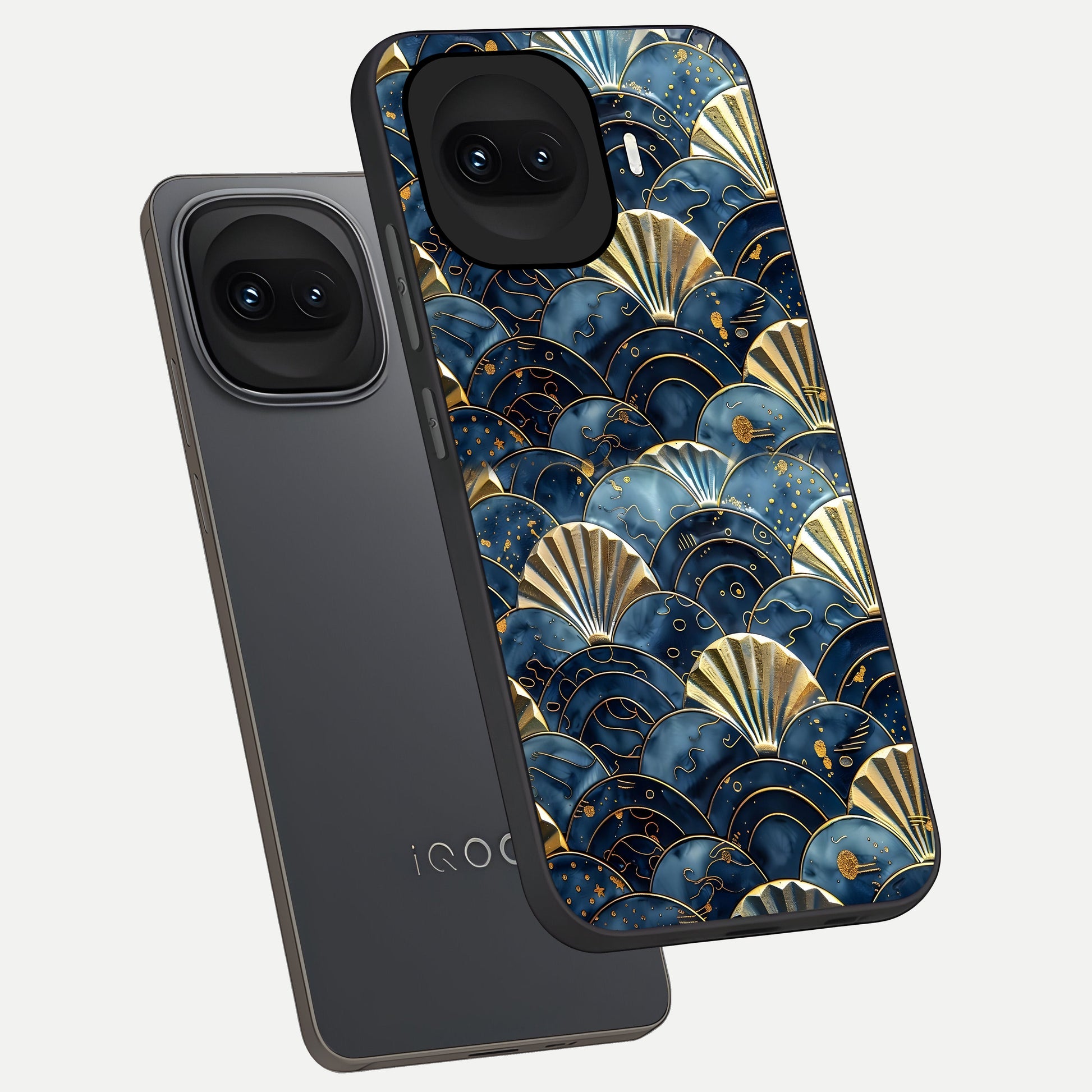  Golden Wave Luxe phone case for iQOO 15R showing premium glass back cover with detailed artwork