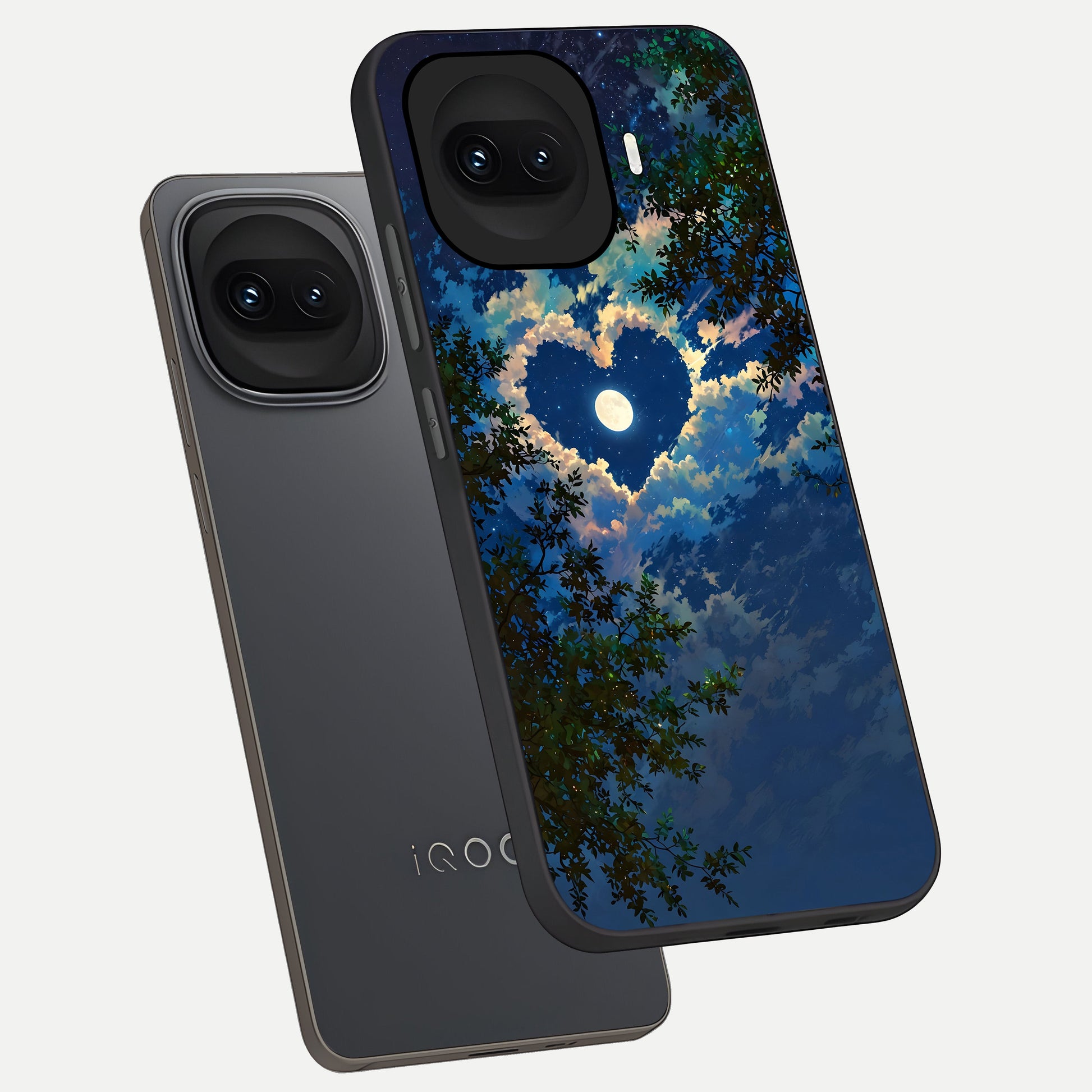  Heart With Moon Sky phone case for iQOO 15R showing premium glass back cover with detailed artwork