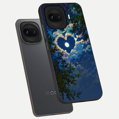  Heart With Moon Sky phone case for iQOO 15R showing premium glass back cover with detailed artwork