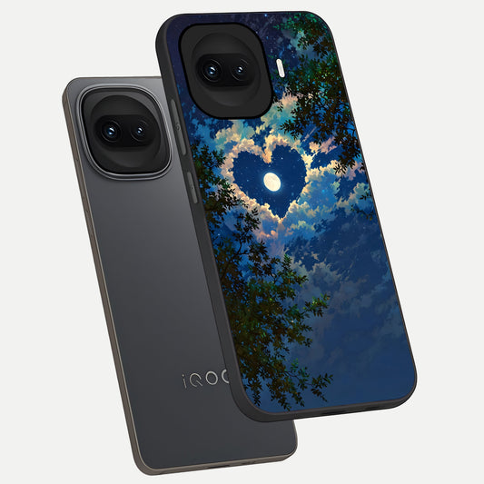  Heart With Moon Sky phone case for iQOO 15R showing premium glass back cover with detailed artwork