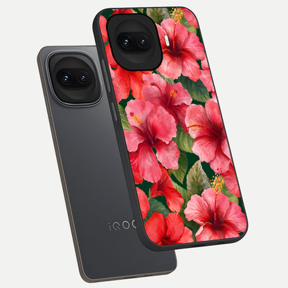  Hibiscus Pattern phone case for iQOO 15R showing premium glass back cover with detailed artwork