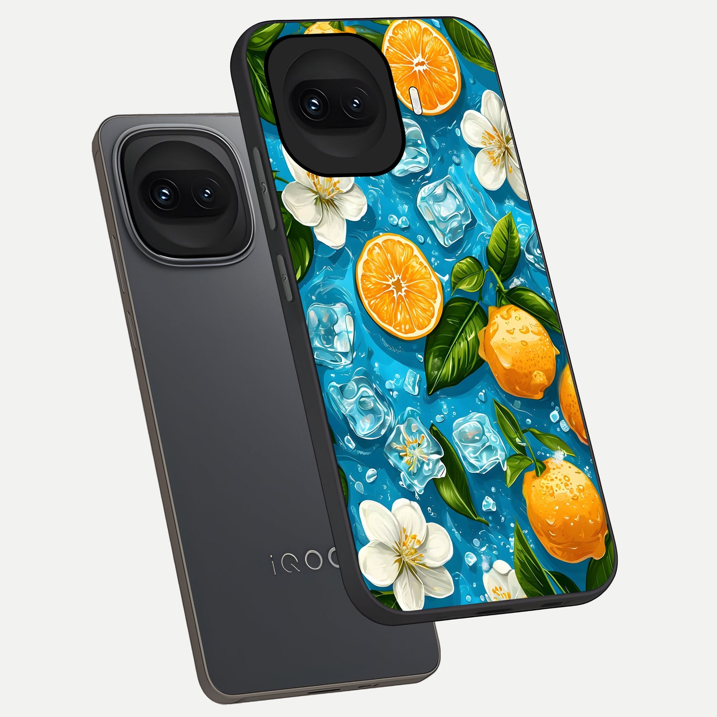  Ice Cube With Orange phone case for iQOO 15R showing premium glass back cover with detailed artwork