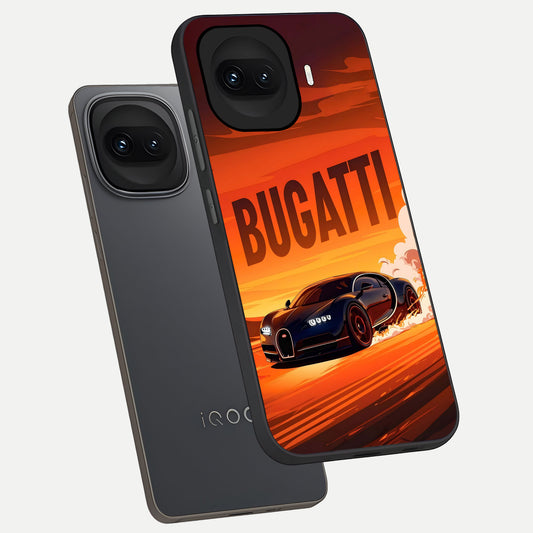  Inferno Bugatti Storm phone case for iQOO 15R showing premium glass back cover with detailed artwork