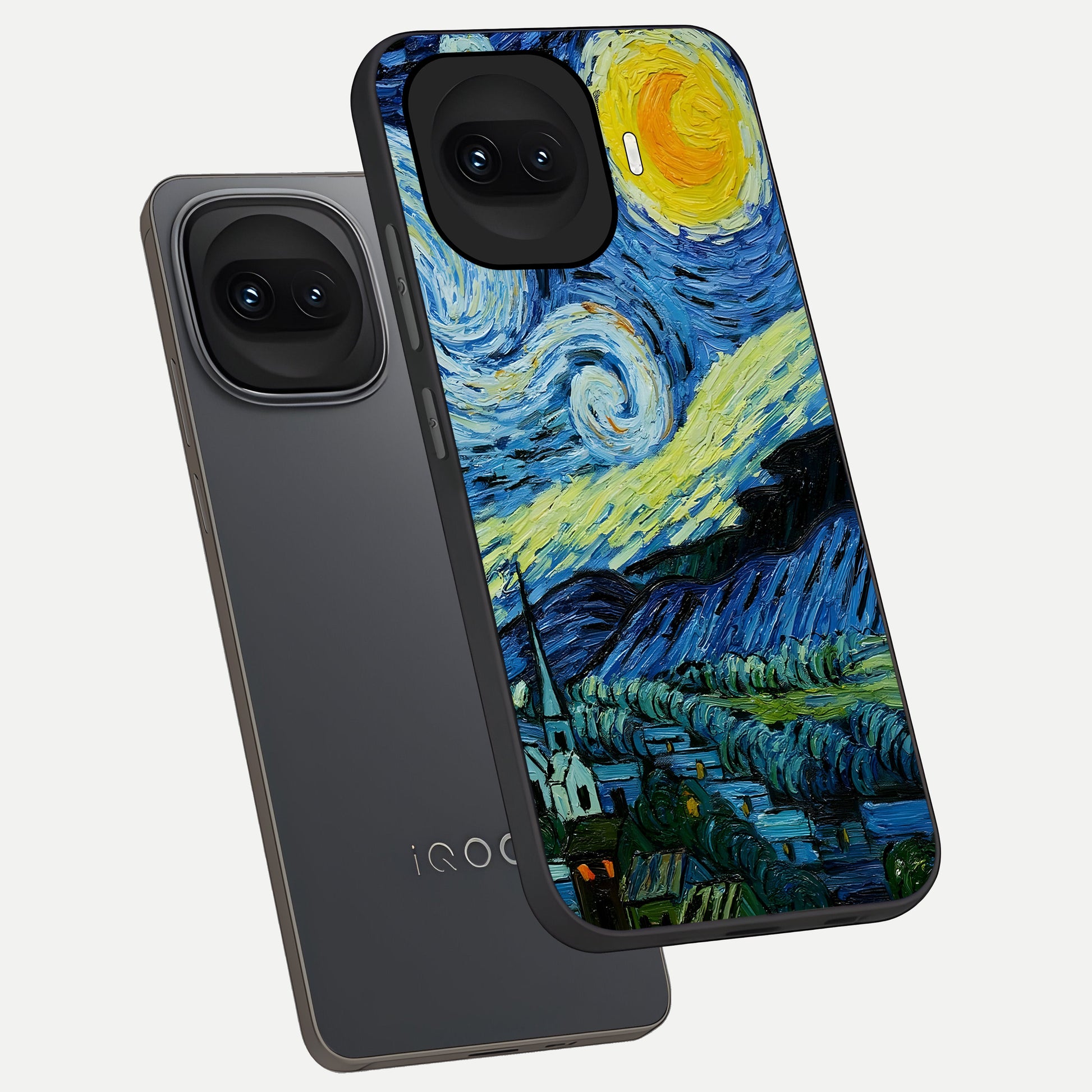  Inspired Van Gogh Art phone case for iQOO 15R showing premium glass back cover with detailed artwork
