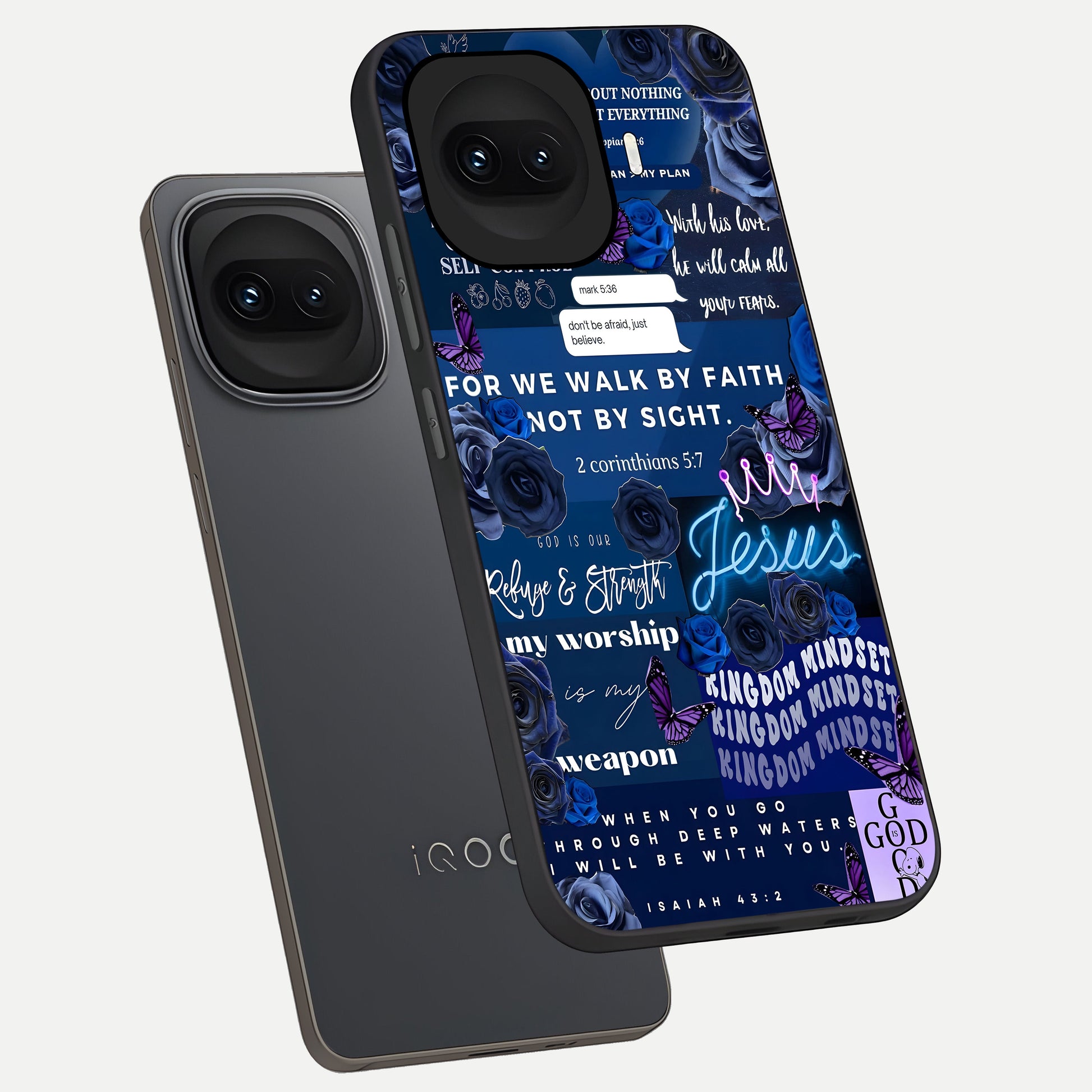  Kingdom Faith Glow phone case for iQOO 15R showing premium glass back cover with detailed artwork